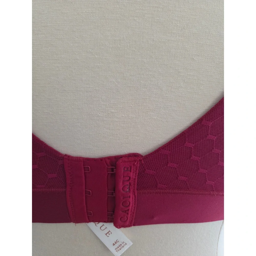 Cacique Lightly Lined No-Wire Bra Burgundy Wine Wireless Lace Wing 44C